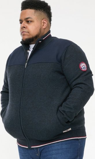 D555 ABERDARE Knitted Zip Through Sweater With Bonded Check Lining Navy Marl - Herren-sweater und -hoodies - Herren-Sweater und -Hoodies in großen Größen