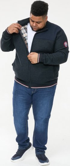 D555 ABERDARE Knitted Zip Through Sweater With Bonded Check Lining Navy Marl - Herren-sweater und -hoodies - Herren-Sweater und -Hoodies in großen Größen