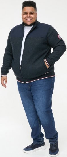 D555 ABERDARE Knitted Zip Through Sweater With Bonded Check Lining Navy Marl - Herren-sweater und -hoodies - Herren-Sweater und -Hoodies in großen Größen