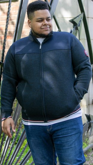 D555 ABERDARE Knitted Zip Through Sweater With Bonded Check Lining Navy Marl - Herren-sweater und -hoodies - Herren-Sweater und -Hoodies in großen Größen