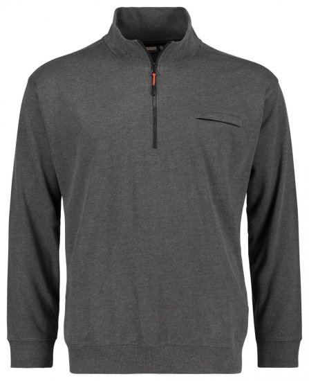 Adamo 159305 Sweatshirt mit Stehkragen und Reißverschluss Dunkelgrau meliert - Herren-sweater und -hoodies - Herren-Sweater und -Hoodies in großen Größen