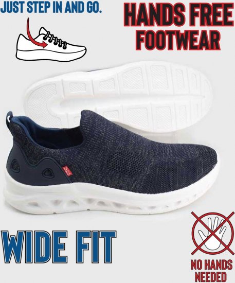 D555 Blyth 2 Kingsize Hands Free Shoes With Knitted Top Navy - Herrenschuhe 40-52 - 