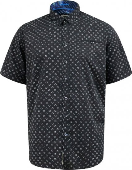 D555 Matlock Short Sleeve AOP Shirt With Hidden Button Down Black - Herrenhemden - Herrenhemden in großen Größen