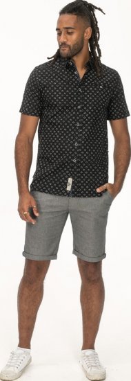 D555 Matlock Short Sleeve AOP Shirt With Hidden Button Down Black - Herrenhemden - Herrenhemden in großen Größen