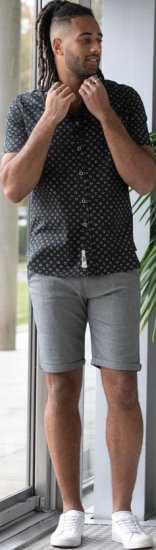 D555 Matlock Short Sleeve AOP Shirt With Hidden Button Down Black - Herrenhemden - Herrenhemden in großen Größen