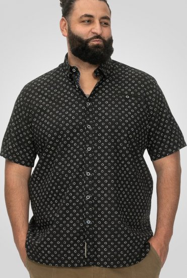 D555 Matlock Short Sleeve AOP Shirt With Hidden Button Down Black - Herrenhemden - Herrenhemden in großen Größen