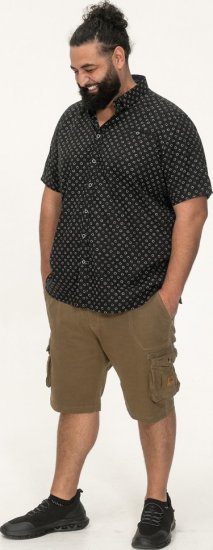 D555 Matlock Short Sleeve AOP Shirt With Hidden Button Down Black - Herrenhemden - Herrenhemden in großen Größen