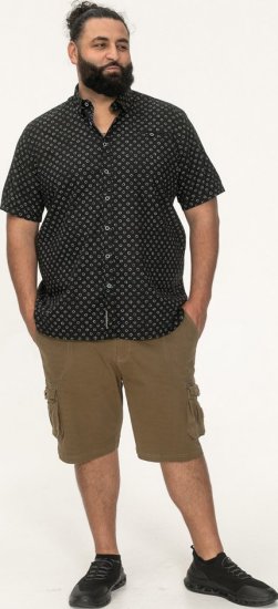 D555 Matlock Short Sleeve AOP Shirt With Hidden Button Down Black - Herrenhemden - Herrenhemden in großen Größen