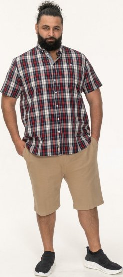 D555 Shields Button Down Collar Short Sleeve Shirt With Pocket Red Check - Herrenhemden - Herrenhemden in großen Größen