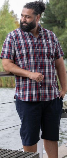 D555 Shields Button Down Collar Short Sleeve Shirt With Pocket Red Check - Herrenhemden - Herrenhemden in großen Größen