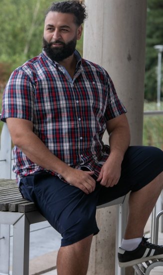 D555 Shields Button Down Collar Short Sleeve Shirt With Pocket Red Check - Herrenhemden - Herrenhemden in großen Größen