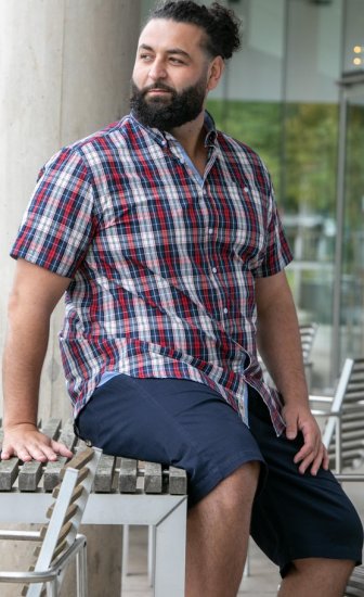 D555 Shields Button Down Collar Short Sleeve Shirt With Pocket Red Check - Herrenhemden - Herrenhemden in großen Größen