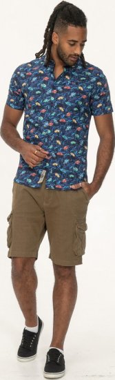 D555 Hartlepool Short Sleeve Vintage Car AOP Stretch Shirt Blue - Herrenhemden - Herrenhemden in großen Größen