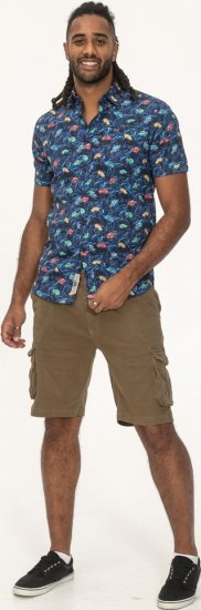 D555 Hartlepool Short Sleeve Vintage Car AOP Stretch Shirt Blue - Herrenhemden - Herrenhemden in großen Größen