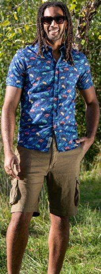 D555 Hartlepool Short Sleeve Vintage Car AOP Stretch Shirt Blue - Herrenhemden - Herrenhemden in großen Größen