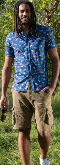 D555 Hartlepool Short Sleeve Vintage Car AOP Stretch Shirt Blue - Herrenhemden - Herrenhemden in großen Größen