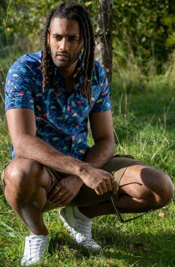 D555 Hartlepool Short Sleeve Vintage Car AOP Stretch Shirt Blue - Herrenhemden - Herrenhemden in großen Größen