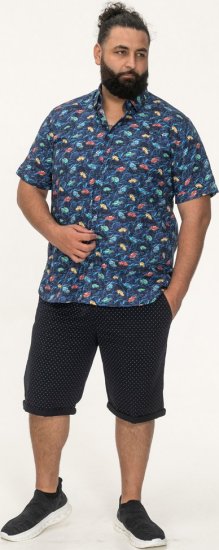 D555 Hartlepool Short Sleeve Vintage Car AOP Stretch Shirt Blue - Herrenhemden - Herrenhemden in großen Größen