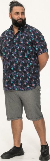 D555 Farnborough Short Sleeve Guitar AOP Shirt With Hidden Button Down Black - Herrenhemden - Herrenhemden in großen Größen