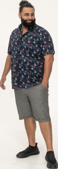 D555 Farnborough Short Sleeve Guitar AOP Shirt With Hidden Button Down Black - Herrenhemden - Herrenhemden in großen Größen