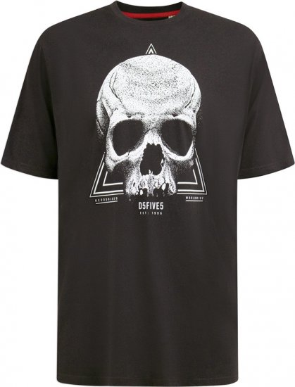 D555 Hucknall Skull Monochrome Printed Crew Neck T-shirt Washed Black - Herren-T-Shirts in großen Größen - Herren-T-Shirts in großen Größen
