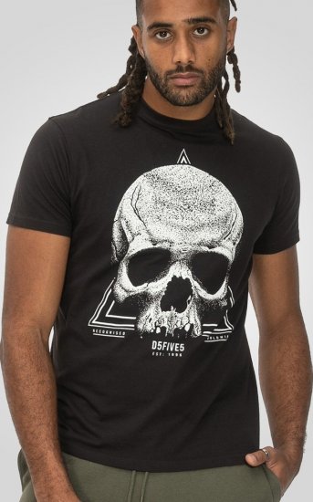 D555 Hucknall Skull Monochrome Printed Crew Neck T-shirt Washed Black - Herren-T-shirts - Herren-T-Shirts in großen Größen