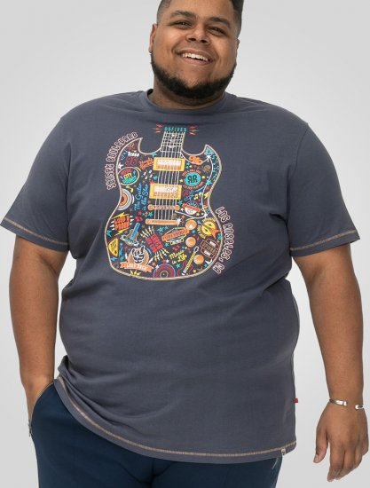 D555 Stockport Multi Coloured Guitar Printed T-Shirt Denim - Herren-T-shirts - Herren-T-Shirts in großen Größen