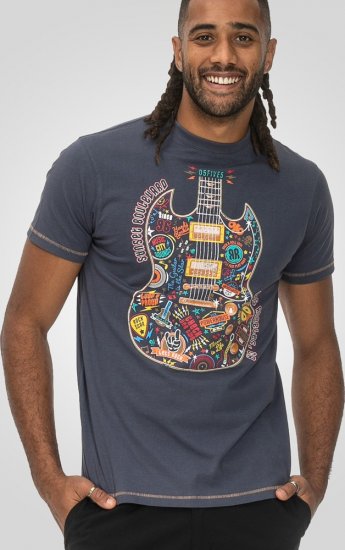 D555 Stockport Multi Coloured Guitar Printed T-Shirt Denim - Herren-T-shirts - Herren-T-Shirts in großen Größen