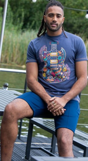 D555 Stockport Multi Coloured Guitar Printed T-Shirt Denim - Herren-T-shirts - Herren-T-Shirts in großen Größen