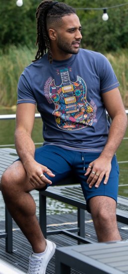 D555 Stockport Multi Coloured Guitar Printed T-Shirt Denim - Herren-T-shirts - Herren-T-Shirts in großen Größen