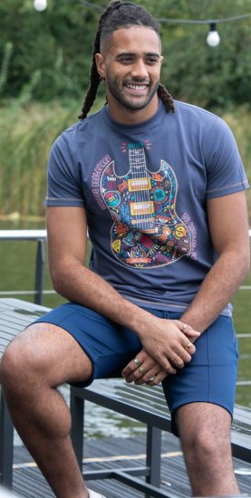 D555 Stockport Multi Coloured Guitar Printed T-Shirt Denim - Herren-T-shirts - Herren-T-Shirts in großen Größen