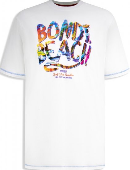 D555 SYDNEY Multi Coloured Bondi Beach Printed T-Shirt White - Herren-T-shirts - Herren-T-Shirts in großen Größen