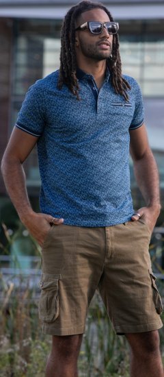 D555 Woolwich AOP Polo Shirt With Ribbed Collar Blue - Polo-shirts für herren - Polo-Shirts für Herren in großen Größen