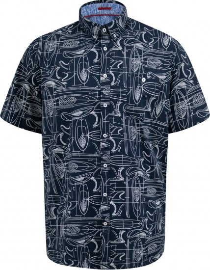 D555 Worthing Surf AOP Short Sleeve Button Down Collar Shirt Navy - Herrenhemden - Herrenhemden in großen Größen