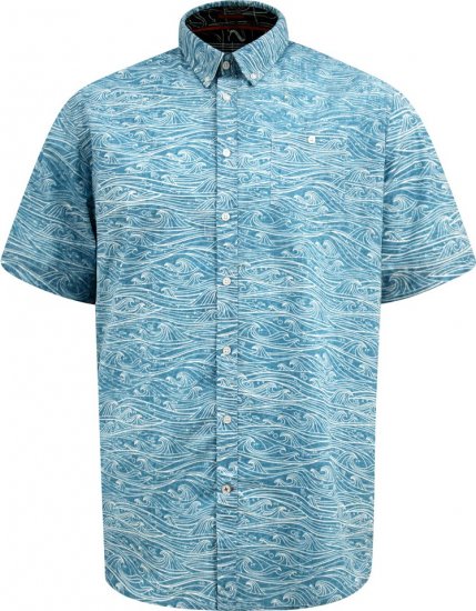 D555 Torquay AOP Short Sleeve Button Down Collar Shirt Blue Wave - Herrenhemden - Herrenhemden in großen Größen