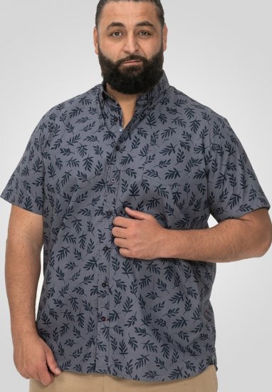 D555 Kettering Hawaiian Leaf AOP Short Sleeve Button Down Collar Shirt Denim - Herrenhemden - Herrenhemden in großen Größen