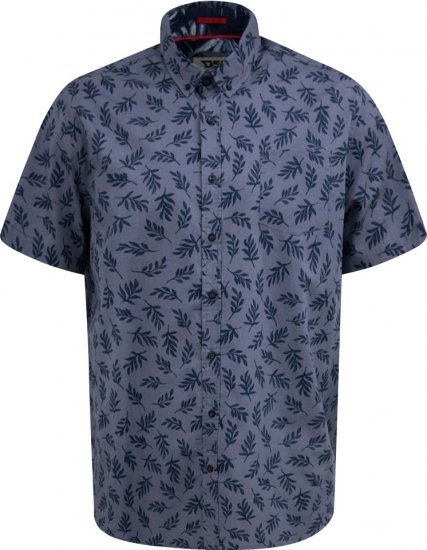D555 Kettering Hawaiian Leaf AOP Short Sleeve Button Down Collar Shirt Denim - Herrenhemden - Herrenhemden in großen Größen