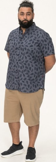 D555 Kettering Hawaiian Leaf AOP Short Sleeve Button Down Collar Shirt Denim - Herrenhemden - Herrenhemden in großen Größen