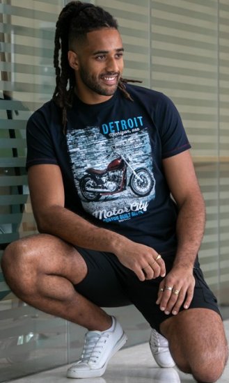 D555 Knowle Detroit Motor Bike Printed Crew Neck T-Shirt Navy - Herren-T-shirts - Herren-T-Shirts in großen Größen