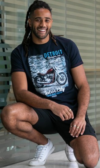 D555 Knowle Detroit Motor Bike Printed Crew Neck T-Shirt Navy - Herren-T-shirts - Herren-T-Shirts in großen Größen