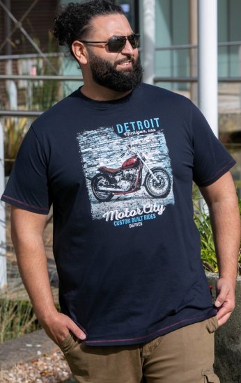 D555 Knowle Detroit Motor Bike Printed Crew Neck T-Shirt Navy - Herren-T-shirts - Herren-T-Shirts in großen Größen