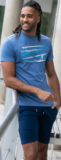 D555 Cardiff Surfer And Waves Printed Crew Neck T-shirt Denim Marl - Herren-T-shirts - Herren-T-Shirts in großen Größen