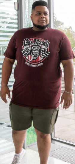 D555 Loughborough Official Gas Monkey Crew Neck T-Shirt Burgundy Black Twist - Herren-T-shirts - Herren-T-Shirts in großen Größen