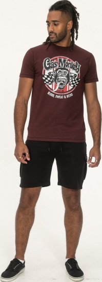 D555 Loughborough Official Gas Monkey Crew Neck T-Shirt Burgundy Black Twist - Herren-T-shirts - Herren-T-Shirts in großen Größen