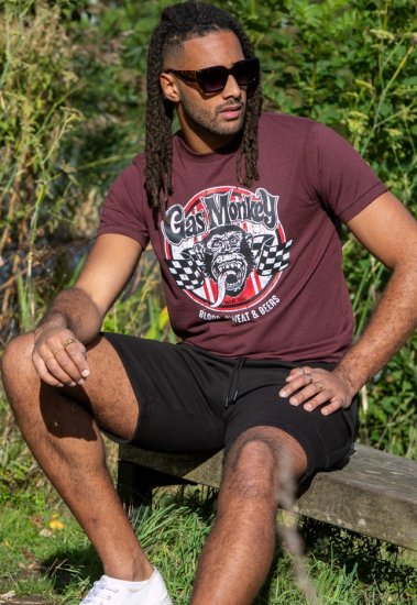 D555 Loughborough Official Gas Monkey Crew Neck T-Shirt Burgundy Black Twist - Herren-T-shirts - Herren-T-Shirts in großen Größen