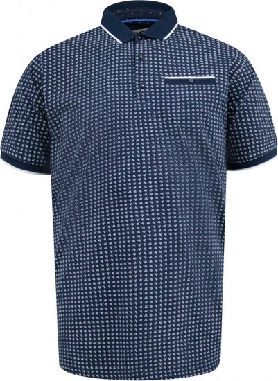 D555 Coventry AOP Polo Shirt Jacquard Collar & Ribbed Cuffs Navy - Polo-shirts für herren - Polo-Shirts für Herren in großen Größen