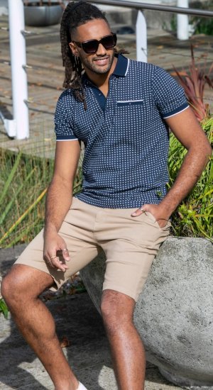 D555 Coventry AOP Polo Shirt Jacquard Collar & Ribbed Cuffs Navy - Polo-shirts für herren - Polo-Shirts für Herren in großen Größen