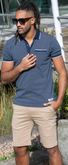 D555 Coventry AOP Polo Shirt Jacquard Collar & Ribbed Cuffs Navy - Polo-shirts für herren - Polo-Shirts für Herren in großen Größen