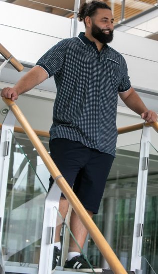 D555 Coventry AOP Polo Shirt Jacquard Collar & Ribbed Cuffs Navy - Polo-shirts für herren - Polo-Shirts für Herren in großen Größen