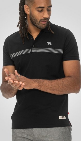 D555 Stafford Cut And Sew Embroidery Stripe Short Sleeve Polo Black - Polo-shirts für herren - Polo-Shirts für Herren in großen Größen